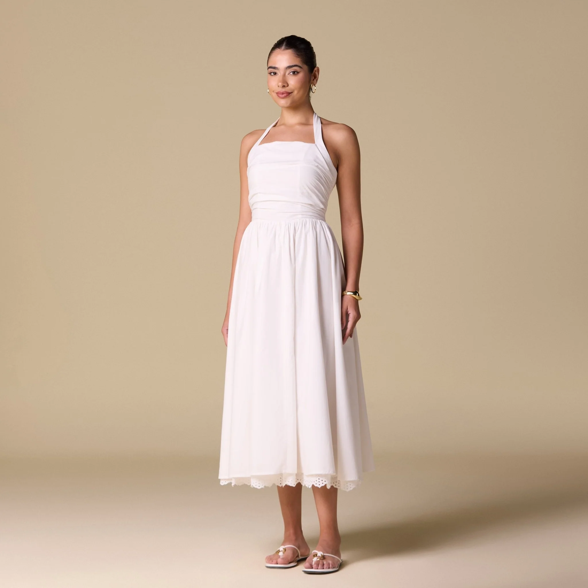 White Cotton Broderie Anglaise Halter Midi Dress - Image 2