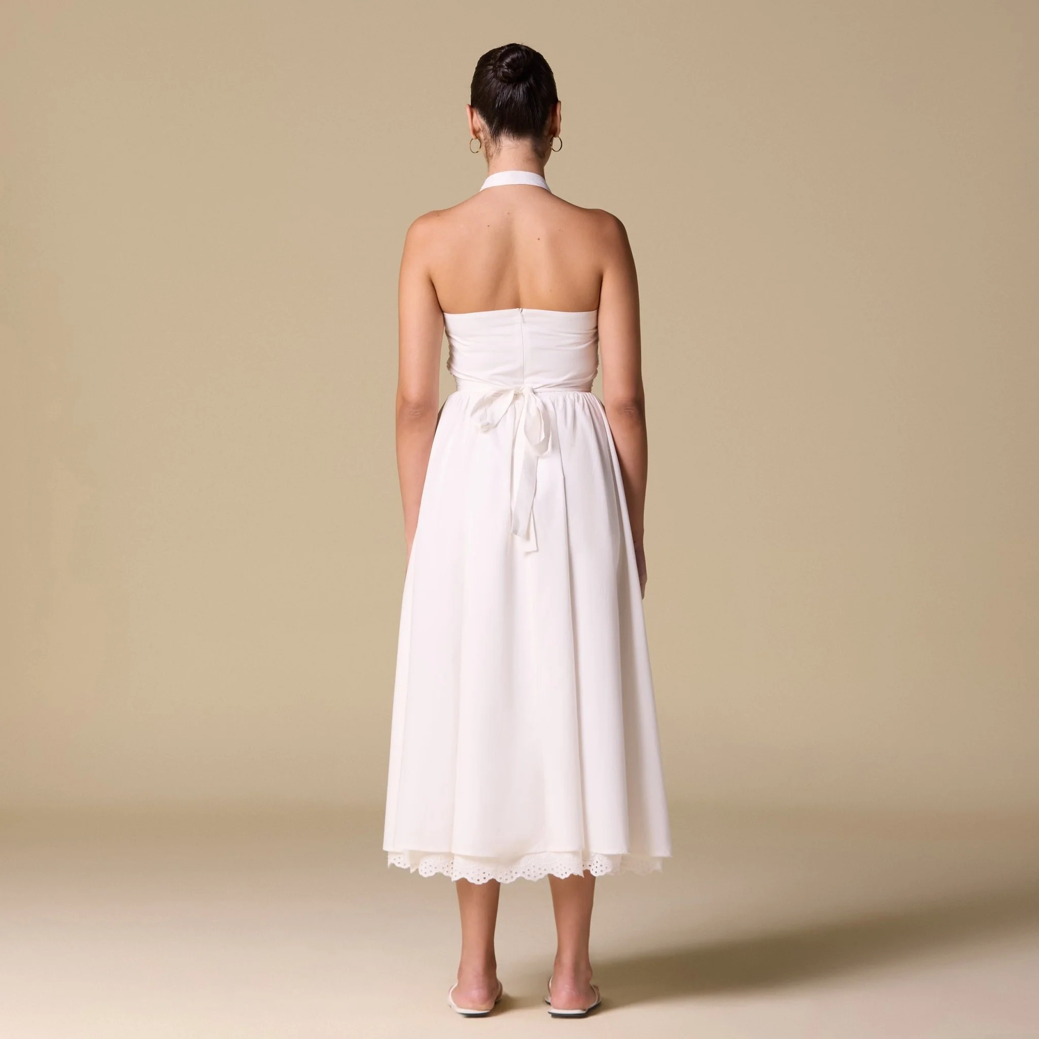 White Cotton Broderie Anglaise Halter Midi Dress - Image 4