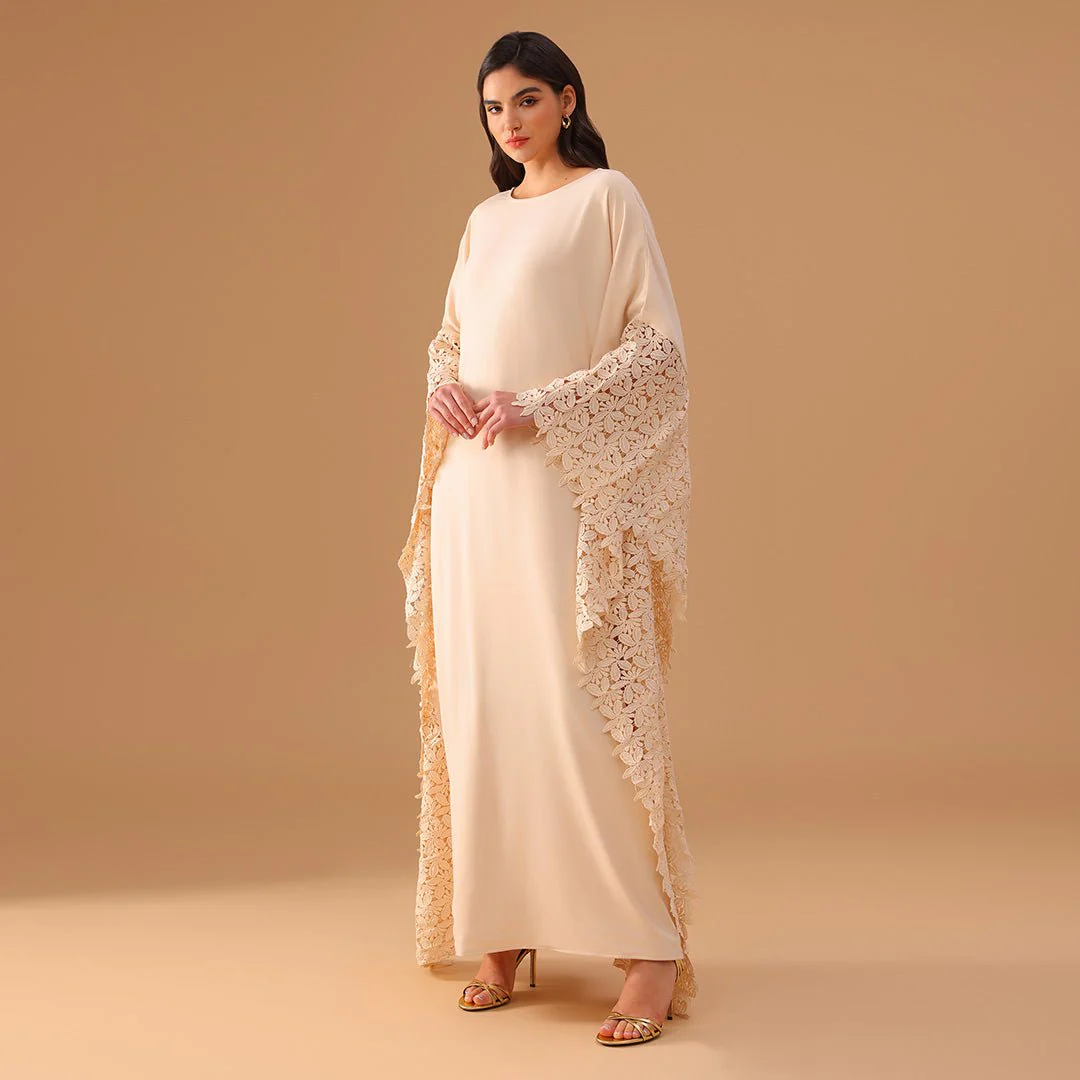 Crepe Kaftan with Lace Embellished Sleeves - Image 2