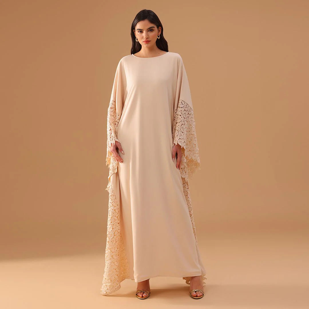 Crepe Kaftan with Lace Embellished Sleeves - Image 3