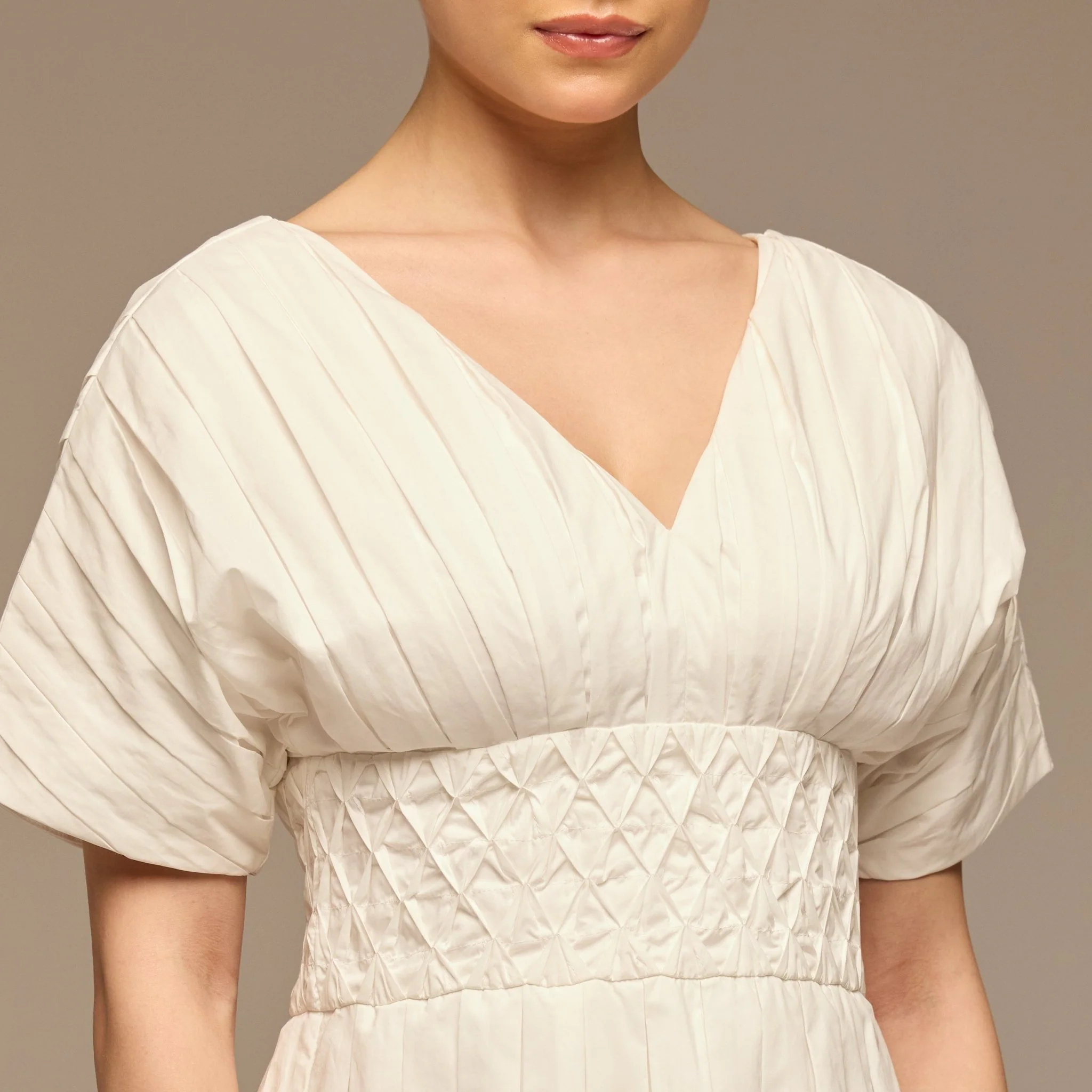 White Poplin Cotton Puffy Sleeve Dress - Image 4