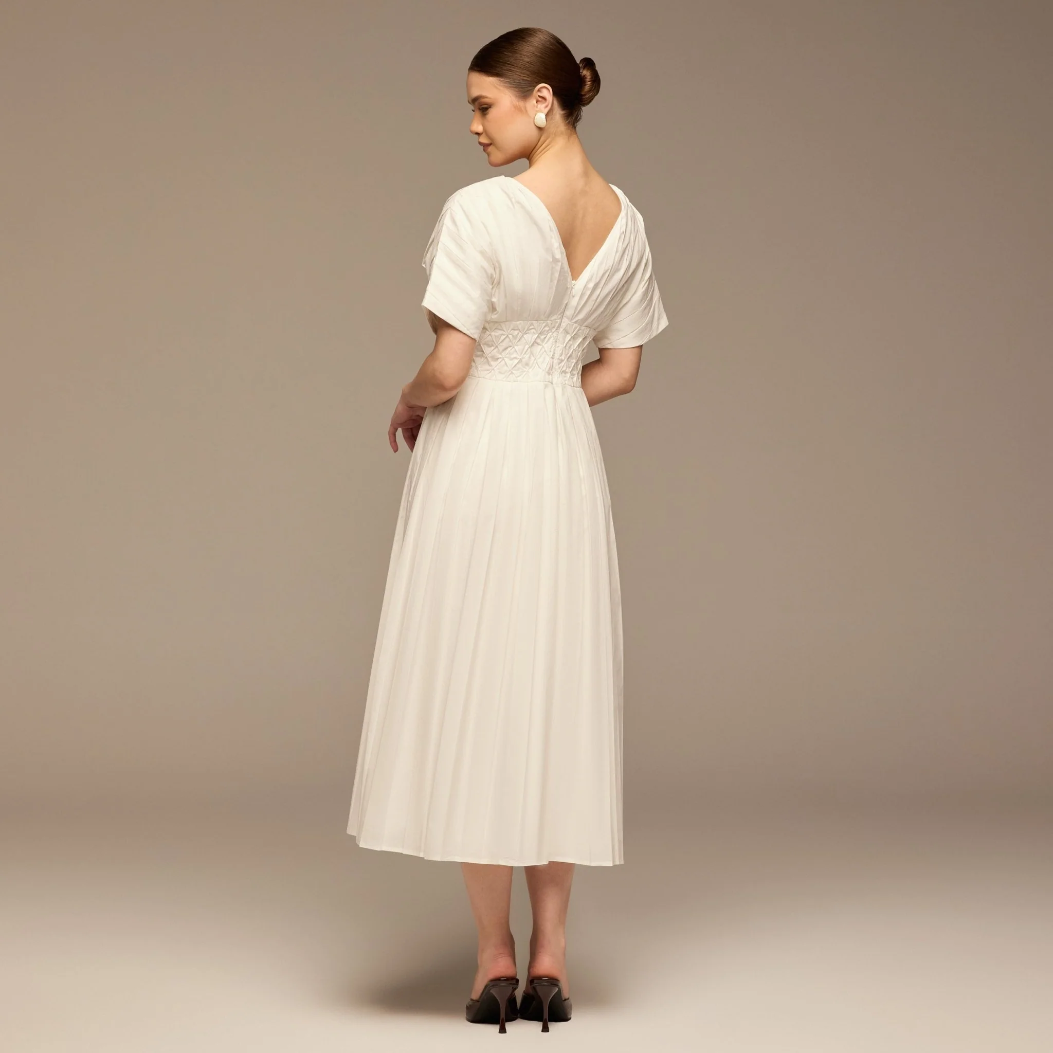 White Poplin Cotton Puffy Sleeve Dress - Image 5