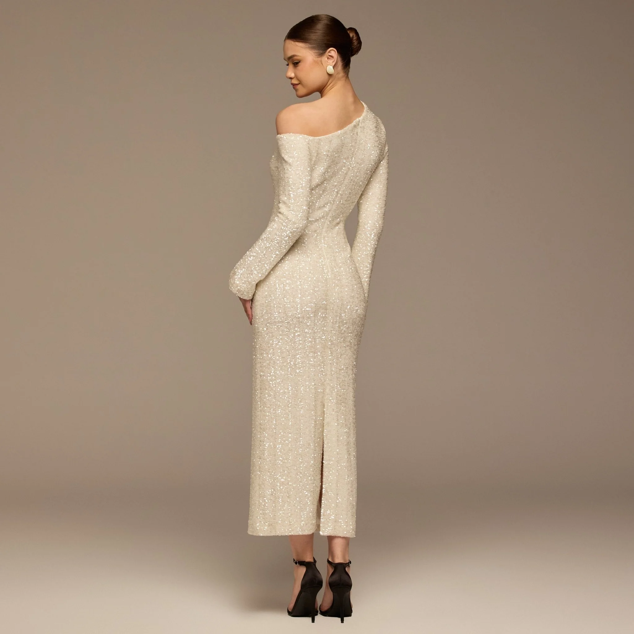 White Long-Sleeve Sequin Maxi Dress - Image 5