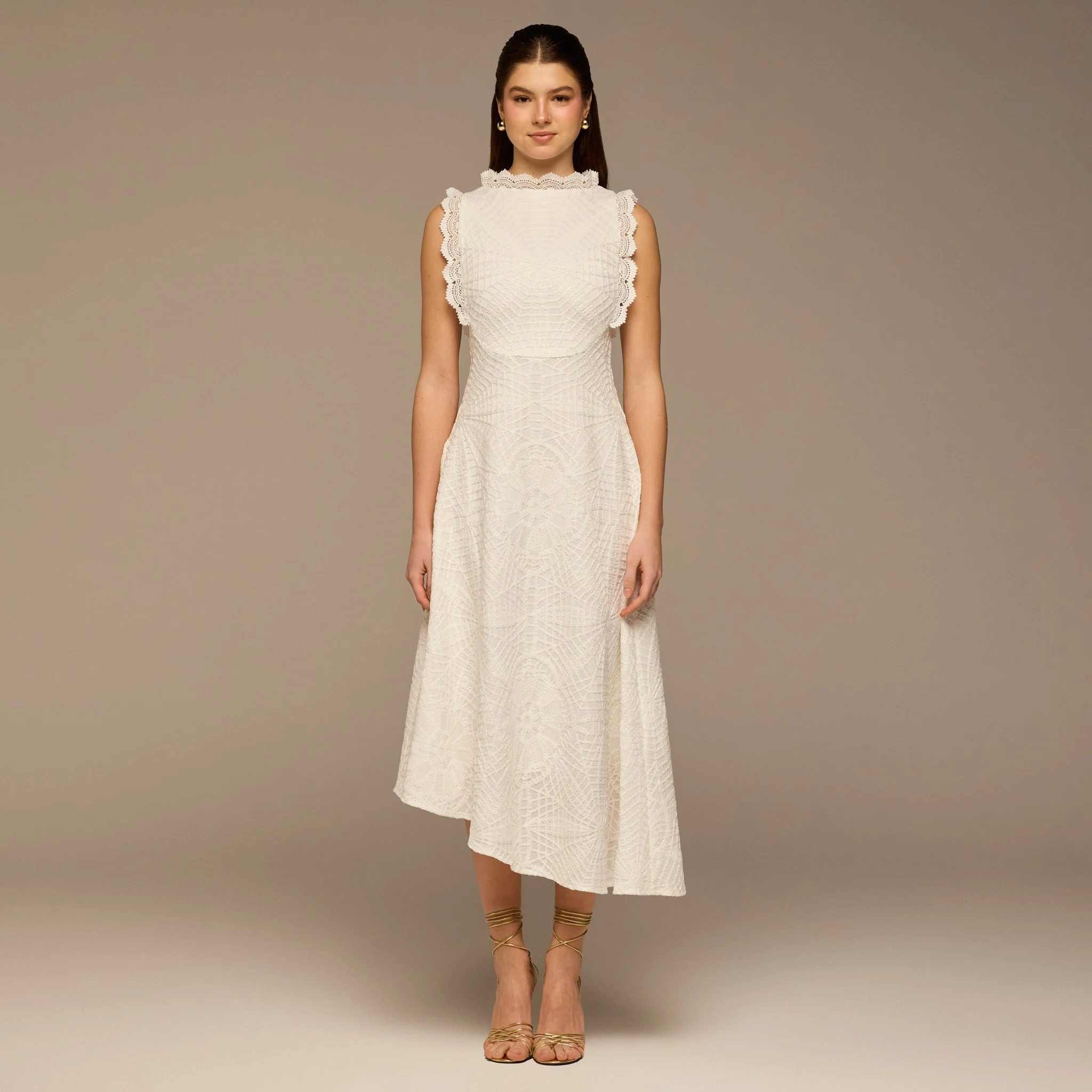 White Crochet Lace High-Neck Maxi Dress