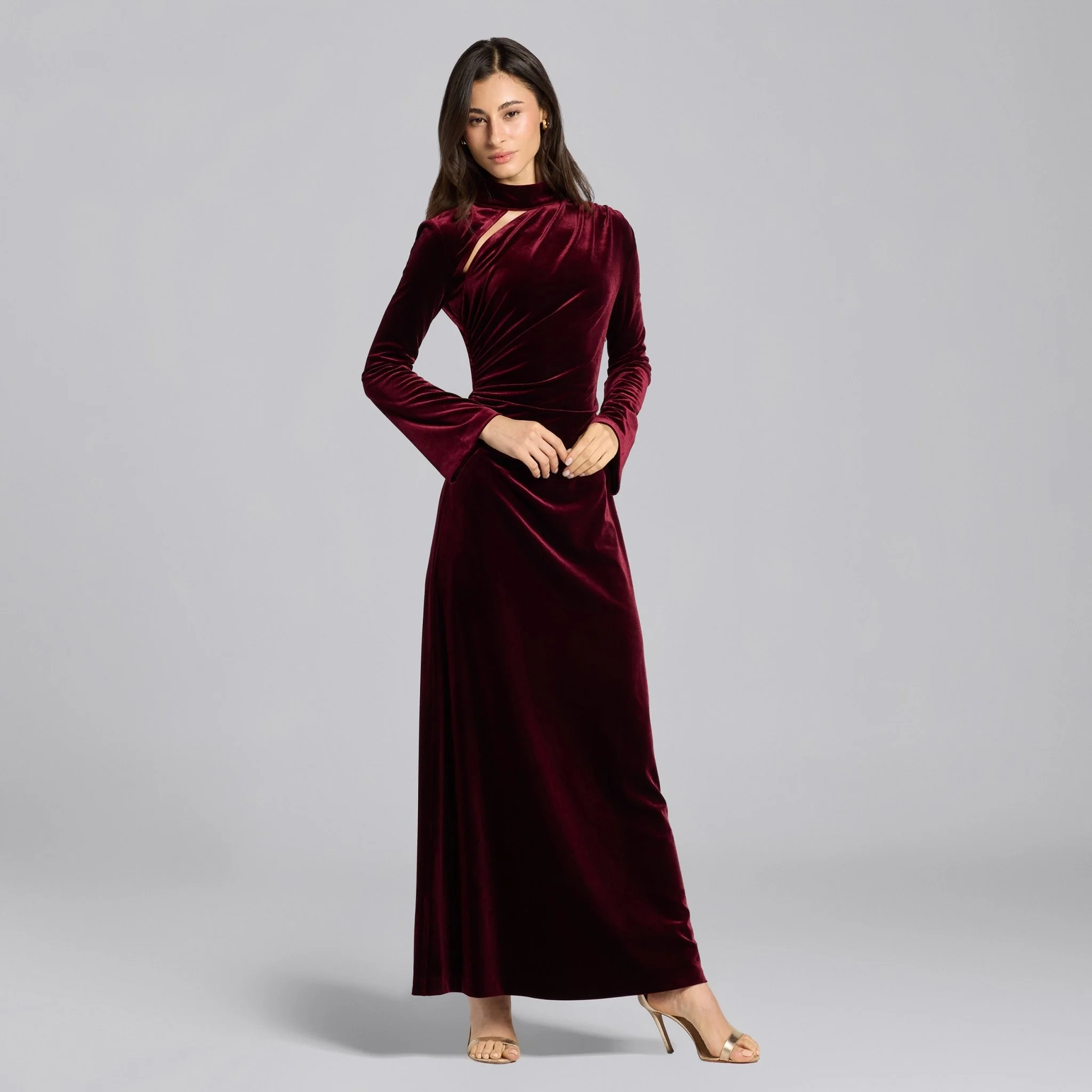 Burgundy Velvet High Neck Maxi Dress - Image 2