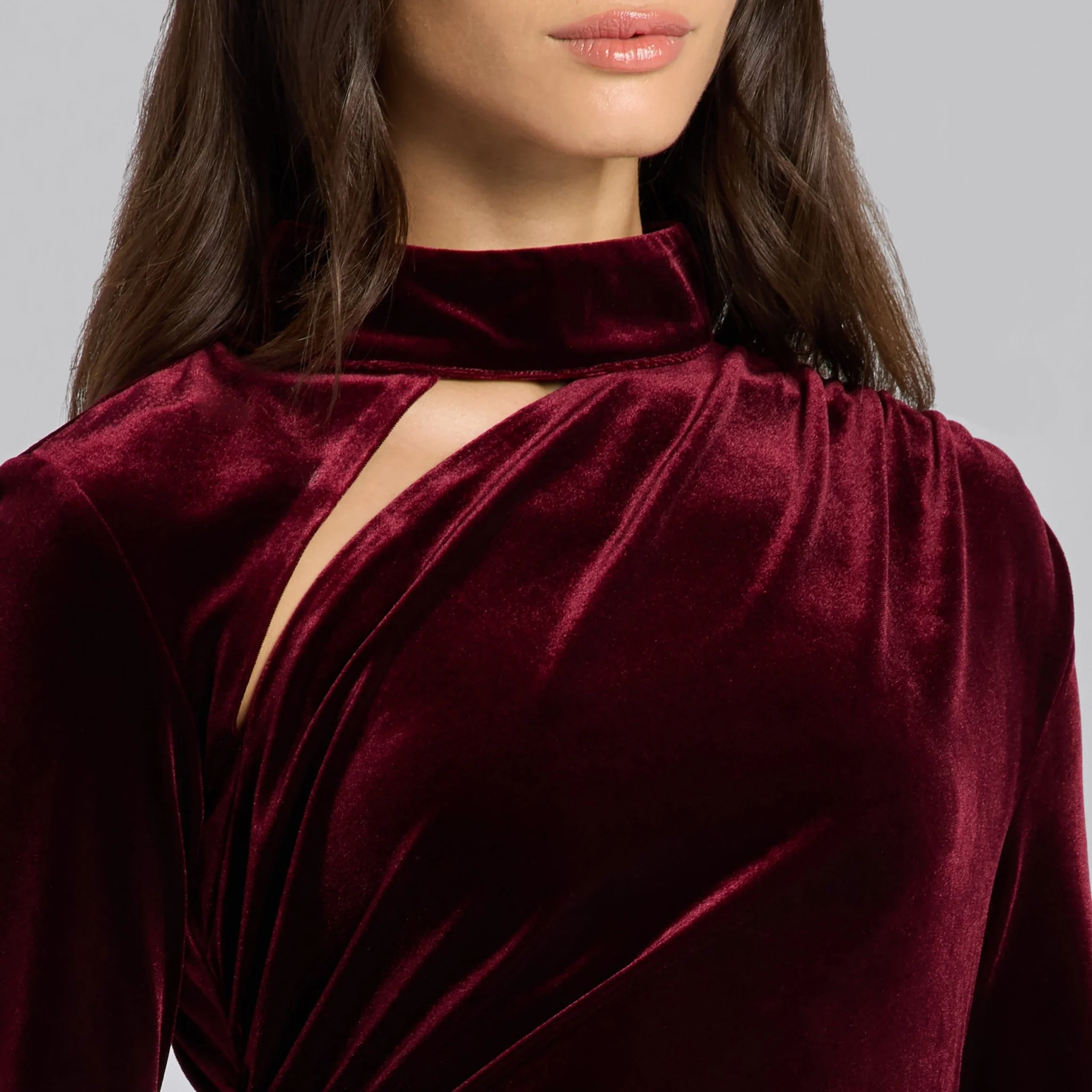 Burgundy Velvet High Neck Maxi Dress - Image 3
