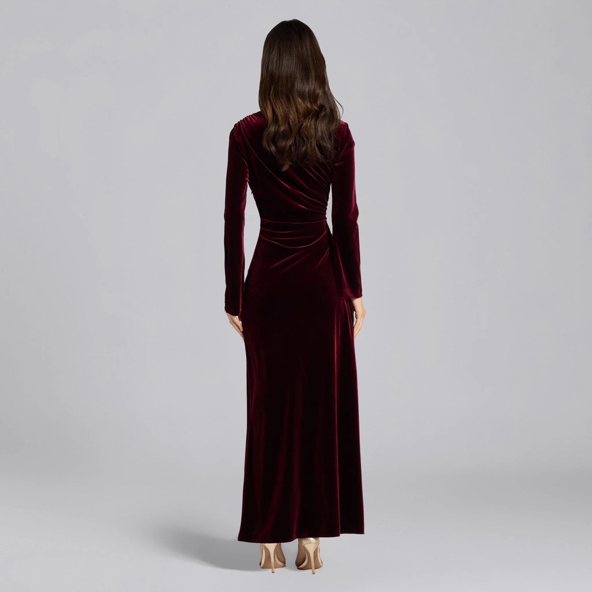 Burgundy Velvet High Neck Maxi Dress - Image 4