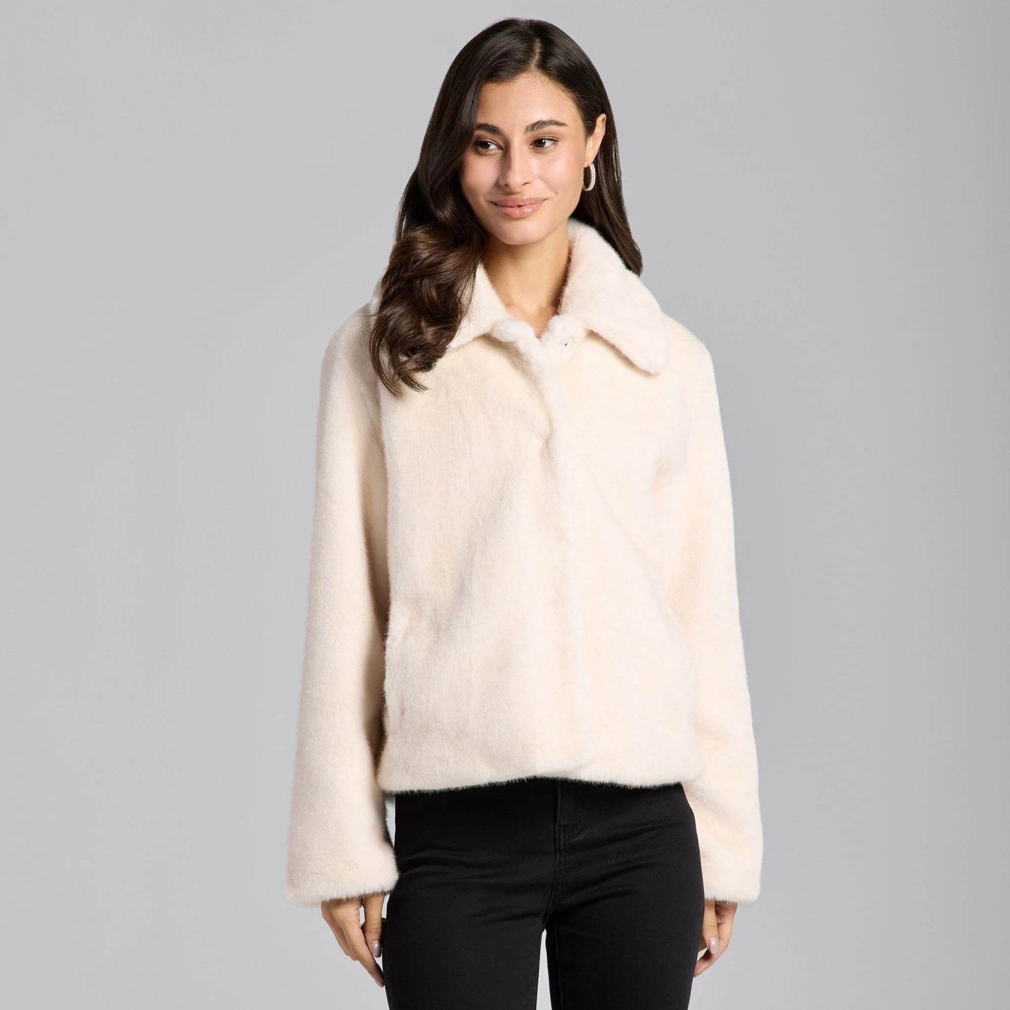 White Faux Mink Fur Jacket