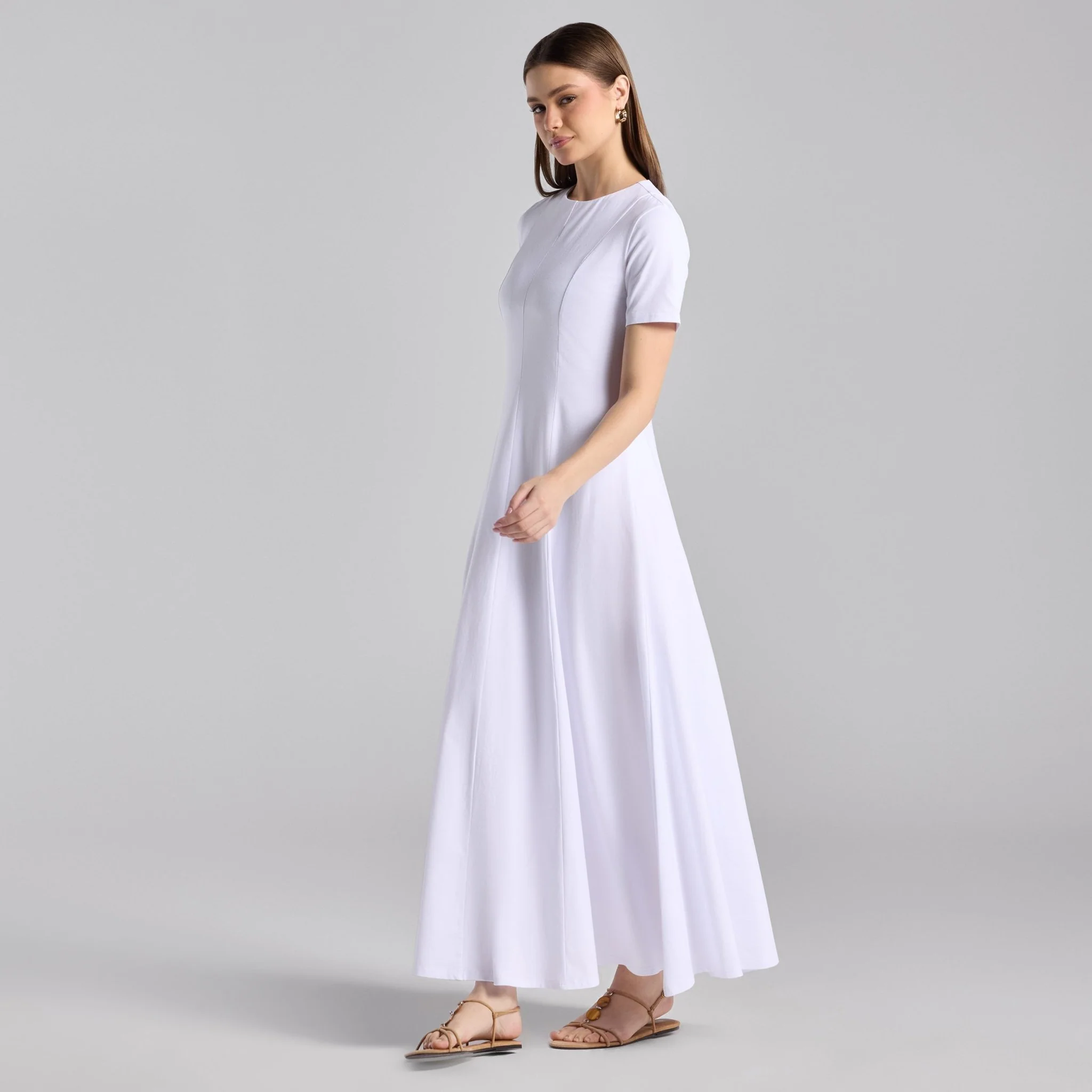 White Cotton Blend Under Abaya Dress - Image 2