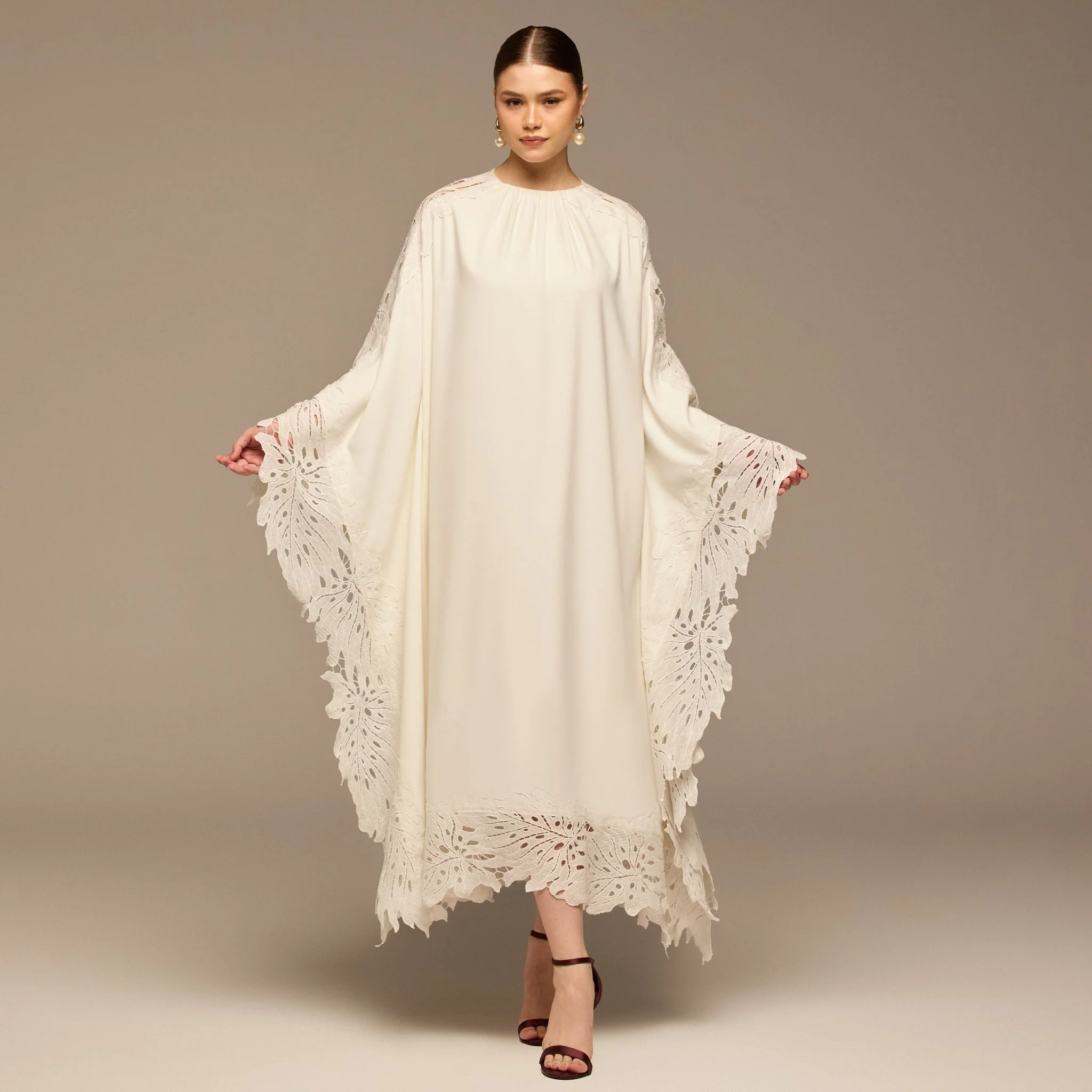 White Cut-Out Embroidered Crepe Maxi Dress