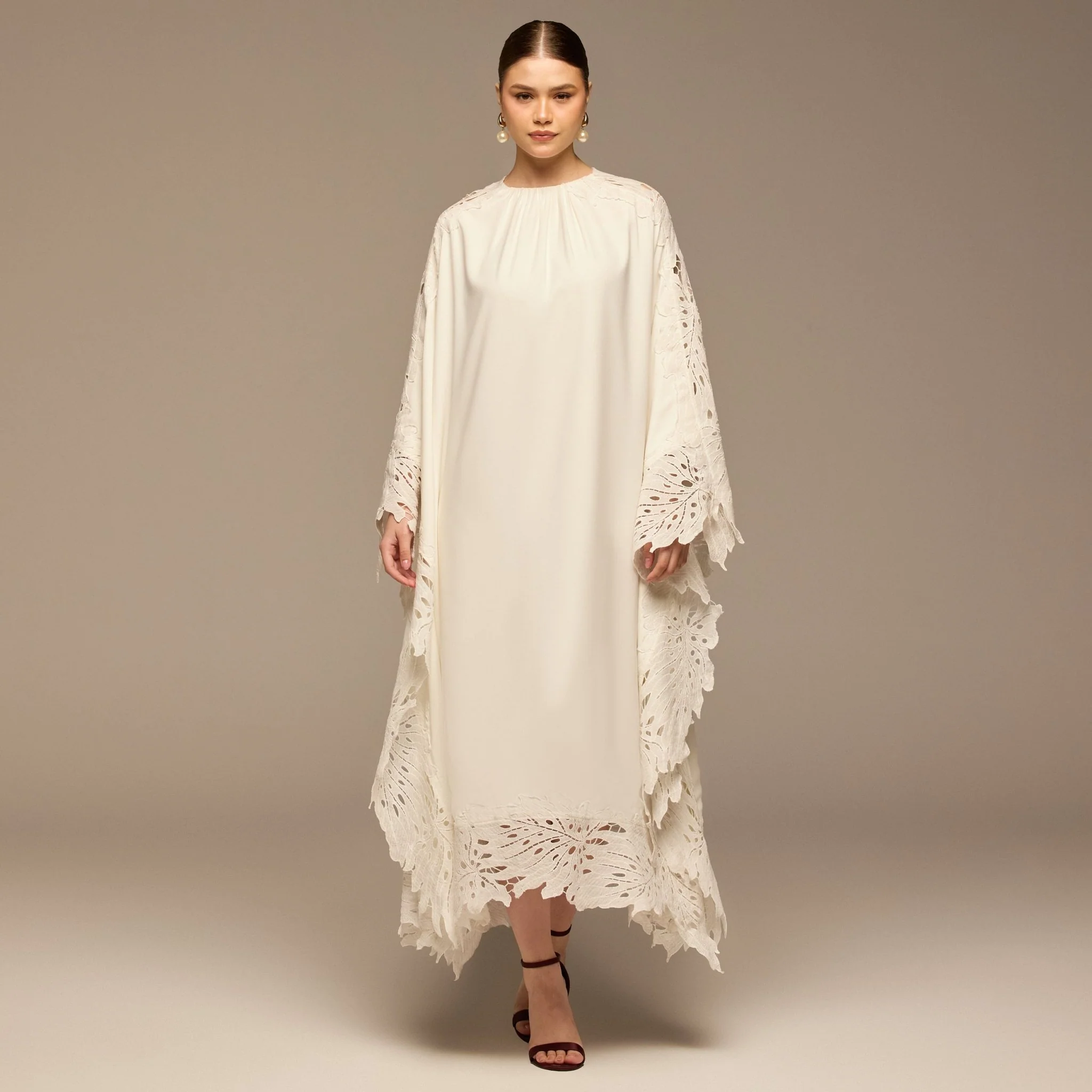 White Cut-Out Embroidered Crepe Maxi Dress - Image 2