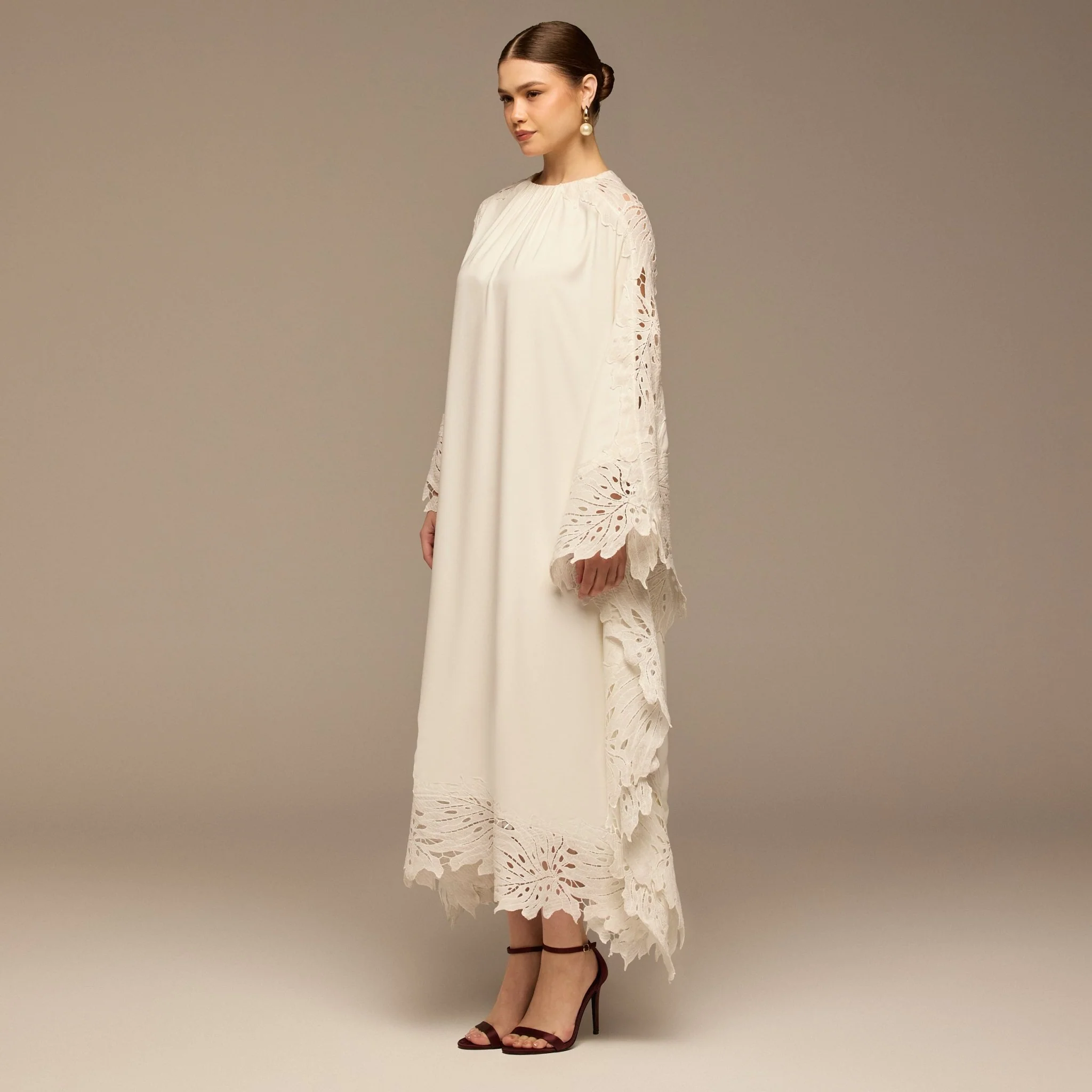 White Cut-Out Embroidered Crepe Maxi Dress - Image 3