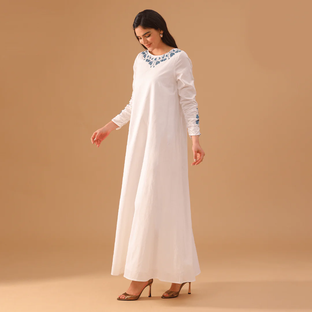 White Embroidered Ramie Maxi Dress - Image 2