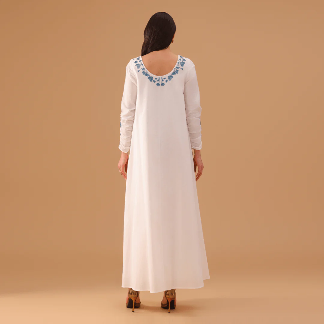 White Embroidered Ramie Maxi Dress - Image 4