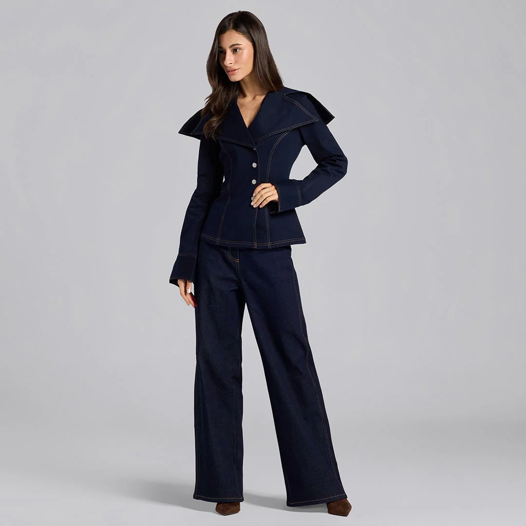 Wide Collar Denim Top - Image 5