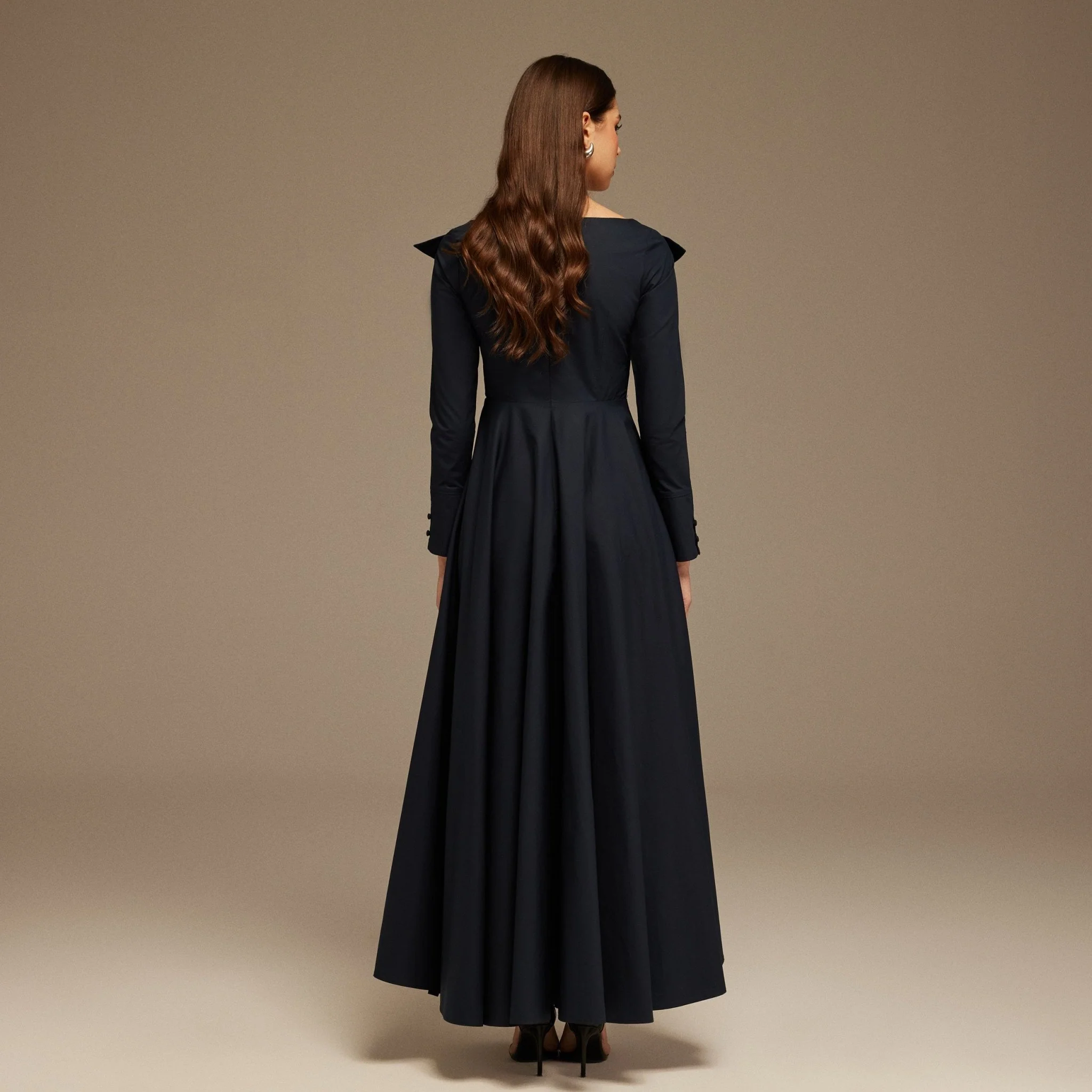 Navy Blue Wide V Neck Long Sleeve Maxi Dress - Image 4