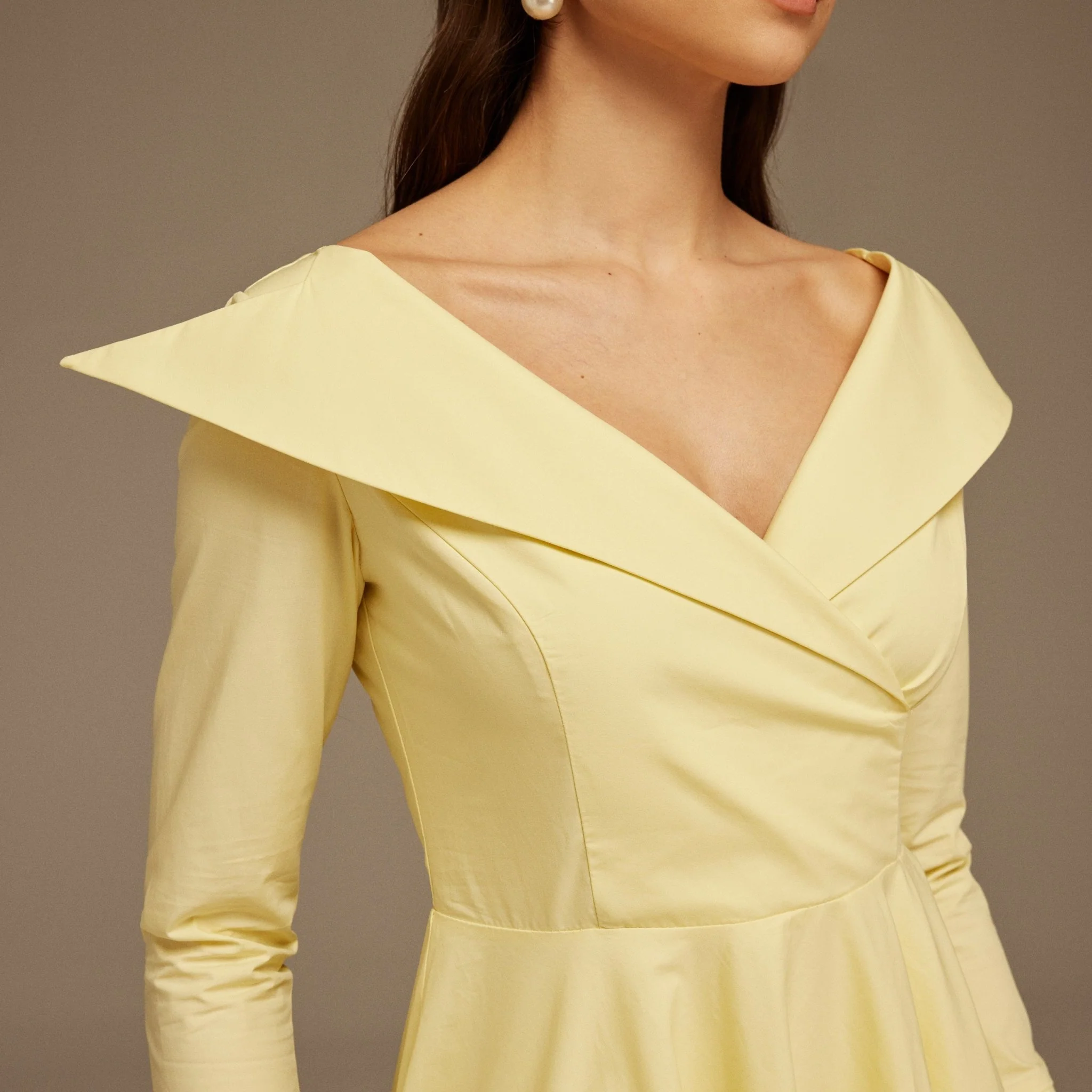 Yellow Wide V Neck Long Sleeve Maxi Dress - Image 3