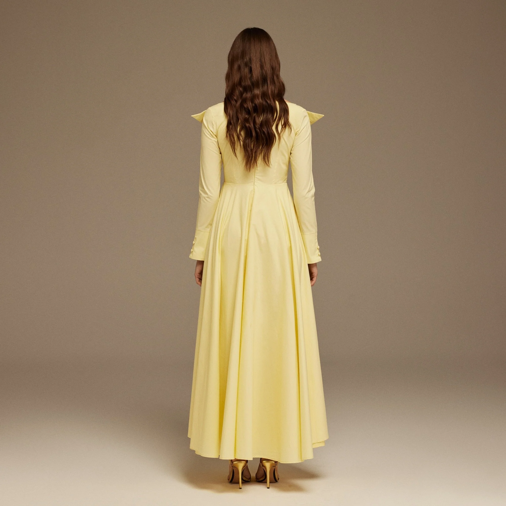 Yellow Wide V Neck Long Sleeve Maxi Dress - Image 4