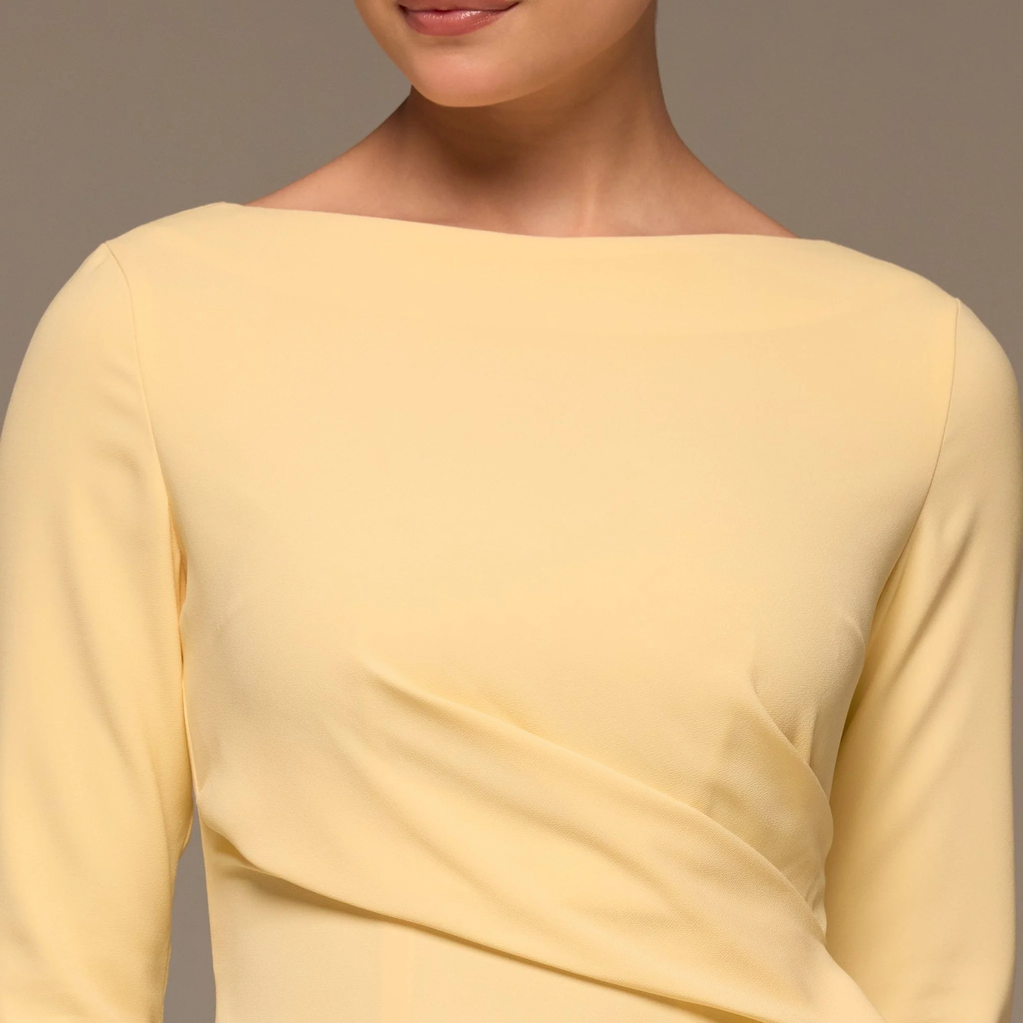 Yellow Long Sleeve Draped Midi Dress - Image 3
