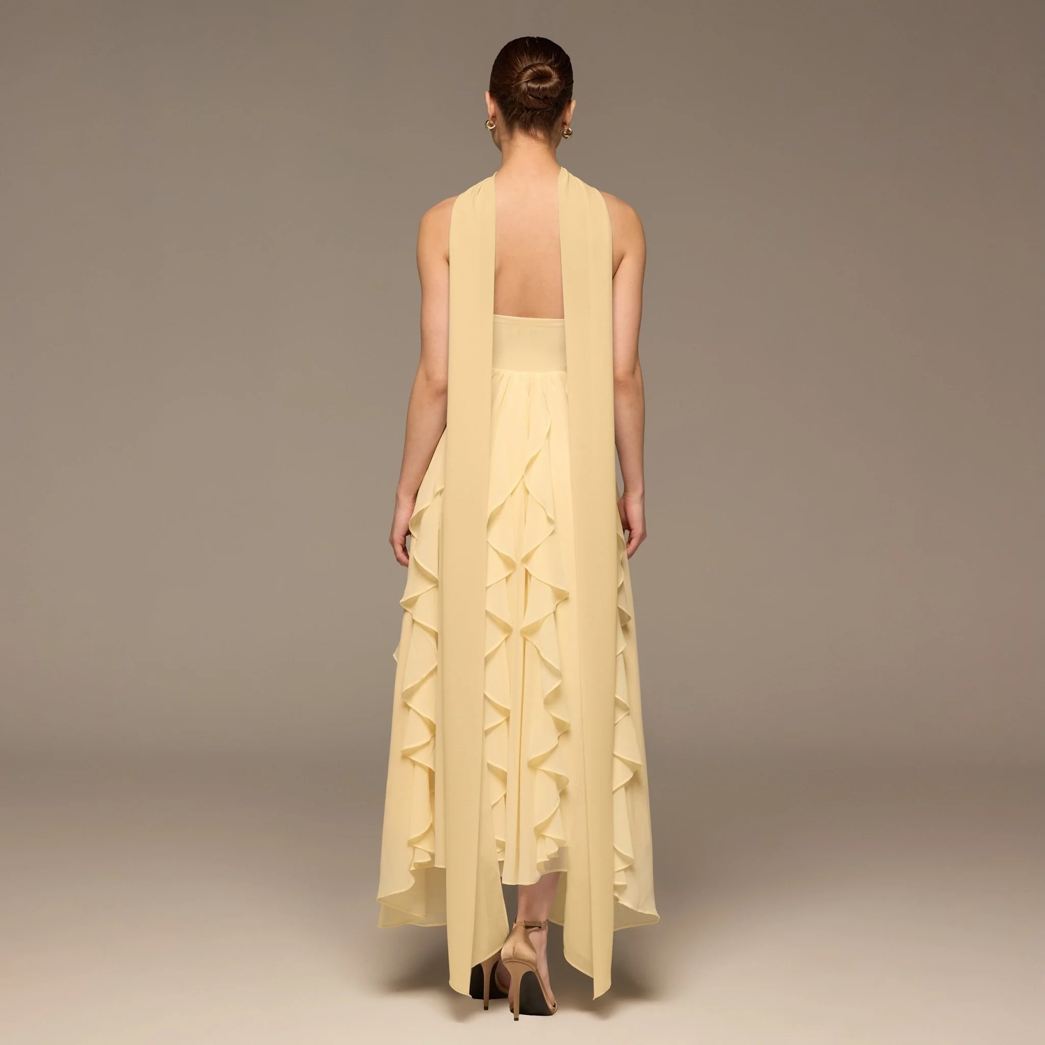 Yellow Strapless Ruffle Chiffon Maxi Dress - Image 4